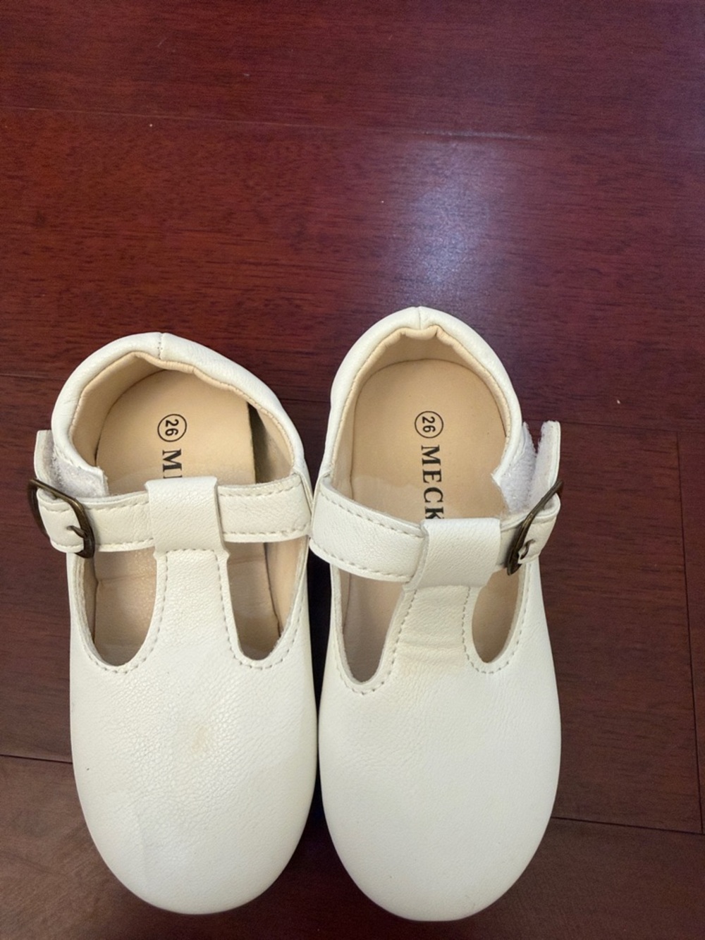 MEC Cream T-Strap Kids Dress Shoes with Buckle